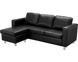 Hoekbank Kunstleer 196 x 133 cm – Omkeerbare Hoek Links/Rechts – 4-Zits L-Vorm Sofa met Metalen Poten – Moderne Zwarte Bank voor Woonkamer – Luxe Comfort Bankstel – Raveno | Abkantoor