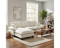 Hoekbank - L-Formaat - Modulaire Cloud Bank Met Beweegbare Ottomane & 2 Kussens - Comfortabel Chenille - Beige