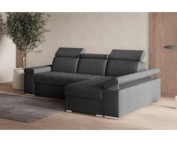 Hoekbank L met slaapfunctie, verstelbare hoofdsteunen & bedlade – Moderne slaapbank met opbergruimte – Hoekbank Luka L – Donkergrijs (Twist 23) – Rechts