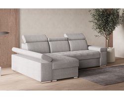 Hoekbank L met slaapfunctie, verstelbare hoofdsteunen & bedlade – Moderne slaapbank met opbergruimte – Hoekbank Luka L – Lichtgrijs (Twist 19) – Links