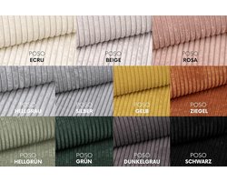 Hoekbank L-vorm 236x165 cm – 3-zits ribfluwelen bank met voetenbank, comfortabele moderne zithoek met opbergruimte, duurzame houten constructie, ecru rechts – Nicolehome Mobili Bella