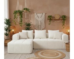 Hoekbank L-vorm 250x158x60 cm – Luxe 3-zitsbank met chaise longue & armleuningen – Chenille Beige Slaapbank – Moderne Gestoffeerde Bank met Opbergvakken & Kussens – Comfortabele Woonkamerbank – Industrial