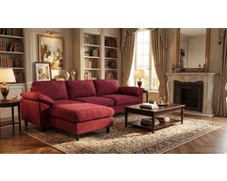 Hoekbank L-vorm - Arqam O71 Sofa Garnituur 3-Zits met Chaise Longue Links of Rechts - Pocketvering & 3-Laags Schuim - Polyester Stof 320 g/m² - Bordeaux Rood - Moderne Design Bank 229x140x84 cm