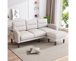 Hoekbank L-Vorm - Beige 3-Zits Hoekbank Met Chaise Longue - Modulaire Bank-Bank Met Zijvakken - 204x136x80cm- Opbergen-- Woonkamer Beige