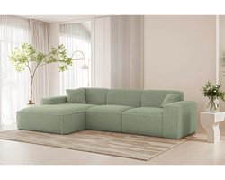 Hoekbank L-vorm Luga – Teddy Stof (Sven) – 268x169 cm – Pistachegroen – Bellavero