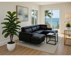 Hoekbank L-vorm Maramba – Echt Buffelleer – 6-zits met 5 Verstelbare Hoofdsteunen – 288x219 cm – Links – Zwart – Depauw