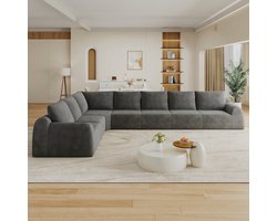 Hoekbank L Vormig Donkergrijs Chenille Stof 7 Zitplaatsen Comfortabele Lage Bank Voor Woonkamer Modern Interieur