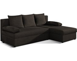 Hoekbank L-vormige bank met flexibel monteerbare ottomane, slaapfunctie en opbergruimte 206x90x146 cm - ARON - Bruin (Sawana 26)