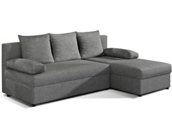 Hoekbank L-vormige bank met flexibel monteerbare ottomane, slaapfunctie en opbergruimte 206x90x146 cm - ARON - Lichtgrijs (Sawana 21)