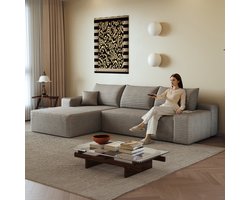 Hoekbank L Vormige Chaise Longue Modulair Boneless Zonder Montage Voor Woonkamer Appartement En Slaapkamer Camel Ribfluweel 3 Zits