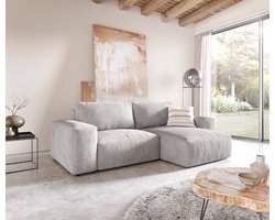 Hoekbank Lanzo L Cord zilvergrijs 260x160 cm variabele rugleuning