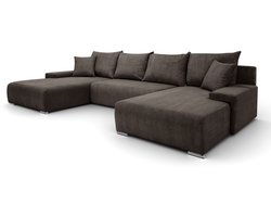 Hoekbank Lauren U-vorm, 348x188 cm met Slaapfunctie en Opbergbak, 5-zits, Opbergruimte voor Beddengoed, Grote bank, Hoekbank, Corduroy, Bruin
