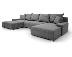 Hoekbank Lauren U-vorm, 348x188 cm met Slaapfunctie en Opbergbak, 5-zits, Opbergruimte voor Beddengoed, Grote bank, Hoekbank, Corduroy, Grijs
