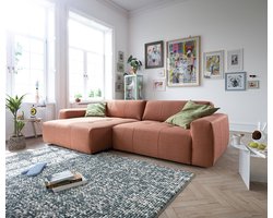 Hoekbank Lazaro geweven oranje 300x160 cm voetenbank links met diepteverstelling