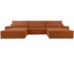 Hoekbank - Luxe Comfort en Functionaliteit - 410 x 85 cm - Slaapfunctie met Ruim Bed - Slijtvaste Stof - DENVER U - Poso 40 Oranje