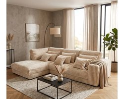 hoekbank mana- lounge links- beige ultra dikke ribstof - hoeksalon beige