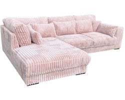 hoekbank mana- lounge links- ultra dikke ribstof pink- hoeksalon pink