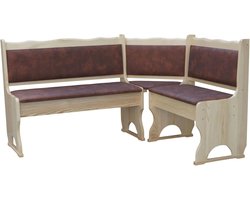 Hoekbank Massief Hout - Eco-leder Bank - Keuken en Eetkamer - Handgemaakt Grenenhout - 100x200cm - Bruin