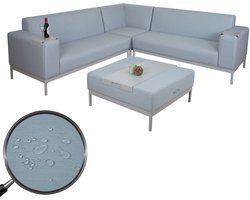 Hoekbank MCW-C47, sofa lounge bank, stof/textiel indoor waterafstotend 245cm ~ blauw met plank