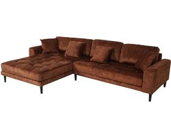 Hoekbank MCW-J54, bank 3-zits L-vormig liggedeelte links/rechts 295cm ~ fluweel roestrood