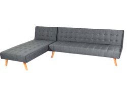 Hoekbank MCW-K38, bank opklapbaar, ligvlak links/rechts, stof/textiel massief hout MVG-gecertificeerd 256cm ~ donkergrijs