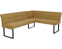 Hoekbank MCW-O81, eetkamerbank, (310 g/m²) chenille stof/textiel, metaal, 210 x 159 cm ~ mosterdgeel