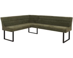 Hoekbank MCW-O81, eetkamerbank Bank, Öko-Tex (310 g/m²) Chenille stof/textiel Metaal 159 x 210 cm ~ groen