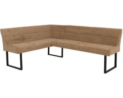 Hoekbank MCW-O81, eetkamerbank Bank, Öko-Tex (310 g/m²) Chenille stof/textiel Metaal 159 x 210 cm ~ lichtbruin
