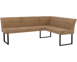 Hoekbank MCW-O81, eetkamerbank, Oeko-Tex (310 g/m²) chenille stof/textiel, metaal, 210 x 159 cm ~ lichtbruin