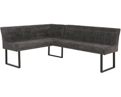 Hoekbank MCW-O82, eetkamerbank Bank, Öko-Tex (310 g/m²) Chenille stof/textiel Metaal 159 x 210 cm ~ donkergrijs