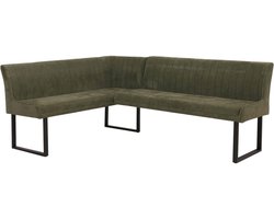Hoekbank MCW-O82, eetkamerbank Bank, Öko-Tex (310 g/m²) Chenille stof/textiel Metaal 159 x 210 cm ~ groen