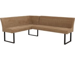 Hoekbank MCW-O82, eetkamerbank Bank, Öko-Tex (310 g/m²) Chenille stof/textiel Metaal 159 x 210 cm ~ lichtbruin