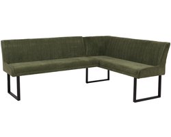 Hoekbank MCW-O82, eetkamerbank Bank, Öko-Tex (310 g/m²) Chenille stof/textiel Metaal 210 x 159 cm ~ groen