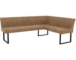 Hoekbank MCW-O82, eetkamerbank Bank, Öko-Tex (310 g/m²) Chenille stof/textiel Metaal 210 x 159 cm ~ lichtbruin