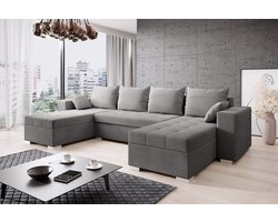 Hoekbank Merze u - hoeksalon met slaapfunctie en opbergruimte- structuur velvet grijs - zetelsenbedden