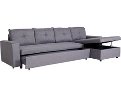 Hoekbank met bed box MCW-L16, bank L-vorm, ligvlak links/rechts nosagvering stof/textiel 290cm ~ grijs