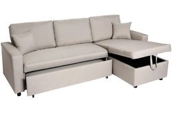 Hoekbank met bed box MCW-L17, bank L-vorm, ligvlak Nosag vering 228cm ~ beige