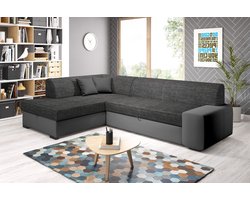 Hoekbank met Bed en opbergruimte Manos Black Links - hoeksalon met slaapfunctie en koffer - hoekzetel zetelsenbedden