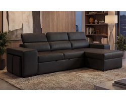Hoekbank met chaise longue en slaapfunctie 263x127x95 cm – L-vorm 3-zits / 5-zits bank met verstelbare hoofdsteunen, kunstleer, modern design, huisdiervriendelijk, bedfunctie 201x127 cm – John Luxe Slaapbank – HomebyNicole