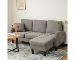 Hoekbank met L-vormige chaiselong - driezitsbank - 166 x 118 x 77 cm - donkergrijs