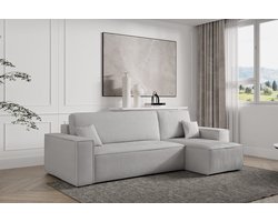 Hoekbank met opbergruimte Frenkie - Grijs - Ribstof Velvet - Zetel - Slaapbank - Universeel - Links of Rechts - Hoekzetel - Chaise longue - Zetel met slaapgedeelte - 3 zits