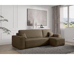 Hoekbank met opbergruimte Frenkie - Taupe - Ribstof Velvet - Zetel - Slaapbank - Universeel - Links of Rechts - Hoekzetel - Chaise longue - Zetel met slaapgedeelte - 3 zits