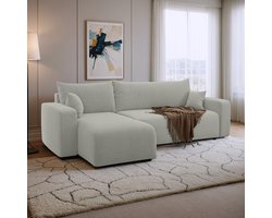 Hoekbank met opbergruimte Romee - Universeel - Teddy stof - Grijs - Slaapbank met opbergruimte - Lounge Links of Rechts - Direct Leverbaar - Hoekzetel - Chaise longue - Zetel met slaapgedeelte - 3 zits - Zitcomfort Medium