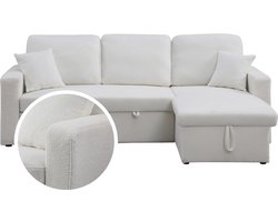 Hoekbank met opbergruimte slaapbank meubel links of rechts bank "Alain" - 3 zits - Bouclé stof - Wit