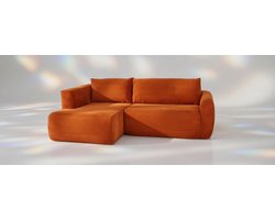 Hoekbank met Slaapfunctie 240 x 154 x 86 cm – Corduroy L-Vormige 3-Zits Modulaire Slaapbank Oranje – Geen Montage Nodig – Pauwhome