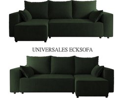 Hoekbank met Slaapfunctie 246 x 145 cm – L-Vorm Slaapbank met Bedlade – Universele Hoek Links/Rechts – 3-Zits Sofa met Opbergruimte – greon– Pauwhome