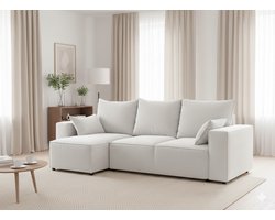 Hoekbank met slaapfunctie 246x145 cm – Industrialhome Oslo Luxe L-vormige slaapbank met bedlade – Sofa met opbergruimte – Hoekbank wit – Moderne bank – Universeel – Velo 621 Witte Papyrus