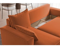 Hoekbank met Slaapfunctie 246x145 cm – Luxe L-vormige 3-Zits Slaapbank met Bedlade & Opbergruimte – Comfortabele Uitklapbare Bank in Velo 627 Koper – Moderne Universeel Monteerbare Hoekbank – Medahomestore