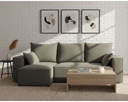 Hoekbank met slaapfunctie 246x145 cm – Medahomestore Oslo Luxe – L-vorm Sofa met bedlade – Slaapbank – Uitklapbare bank – Velo 625 Grijs-bruin – Modern design – 3-zits – Opbergruimte