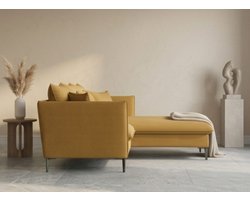 Hoekbank met Slaapfunctie 258x167 cm – Luxe Velvet Bank met Ottomane Rechts, Gouden Poten, 5-Zits, Inclusief Sierkussens, Vrijstaand Design – Bordeaux Rood – Urbanhome
